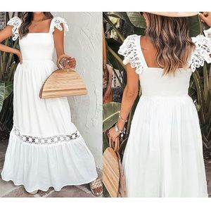 Women's Lace Strap Sleeveless Ruffle Flowy A Line Maxi Boho Dress